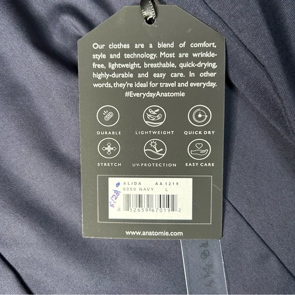 New Anatomie Womens Navy Alida Button Down Poplin Shirt Stretch Quick Dry Sz L - Picture 9 of 12